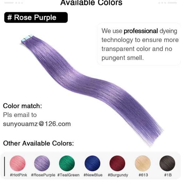 18Inch Tape in Hair Extensions Human Hair Rose Purple 10PCS/Pack Straight 25g - Picture 7 of 7